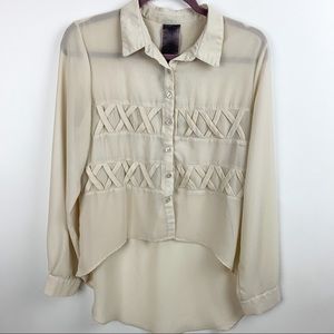 Moon Collection Sheer Ivory Lace Hi-Lo Blouse, Med